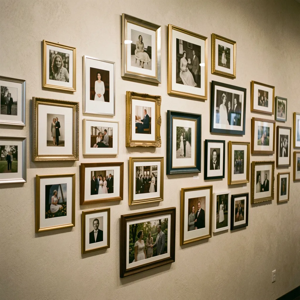 Mixed vintage photography salon wall